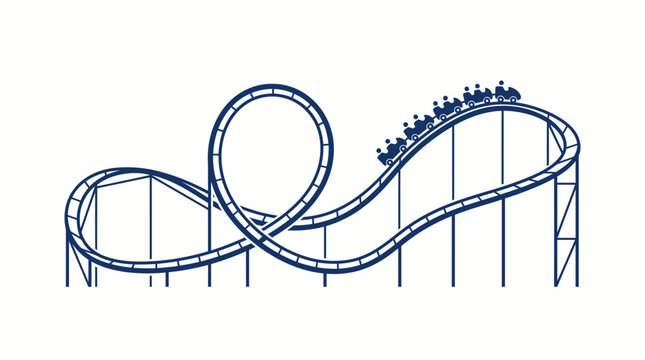 Rollercoaster vector roller coaster vector with looping train and passengers in minimalist graphic style