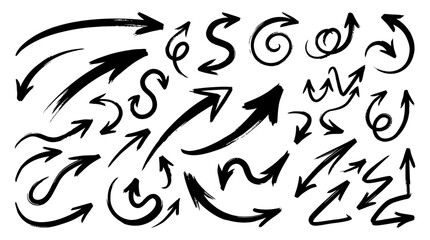 Fototapeta premium Hand drawn ink brush arrows collection for design elements and annotation