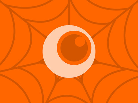 Flat Design Orange Halloween Eyeball and Spiderweb Background, suitable for wallpaper, background, banner or poster
