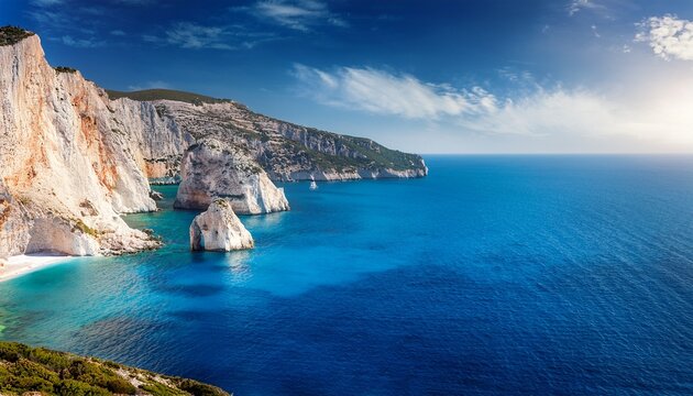 gorgeous coastal nature white limestone cliffs deep blue sea greek island coastline beautiful natural seascape dramatic mediterranean scenery peaceful travel wellbeing background scenic wallpaper