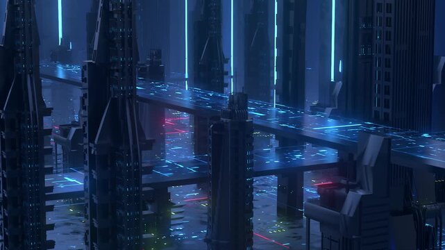 Futuristic Cyberpunk Megacity Skyline Blue Neon Background