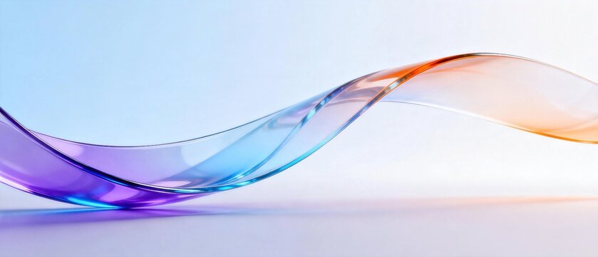 Smooth wavy gradient colorful translucent glass curve ribbon on clean light background modern abstract 3d design for creative tech concept