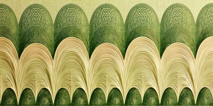 Elegant repeating layered green and beige curved wave line pattern in traditional banknote guilloche style perfect for decorative background and certificate design