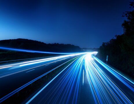 blue car lights at night long exposure