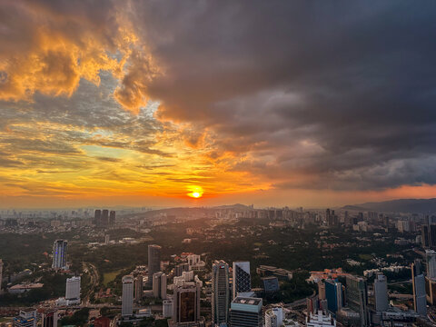 Panoramic Aerial View of Kuala Lumpur, Malaysia at Sunset	

