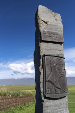 Monument to the Icelandic poet G&iacute;sli Konr&aacute;&eth;sson, Glaumbaer or Glaumb&aelig;r, Skagafj&ouml;r&eth;ur, Nor&eth;urland vestra, Iceland