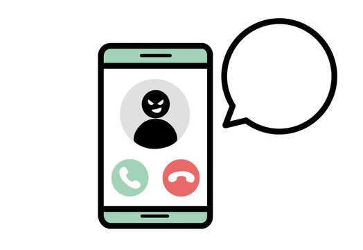 Scam call icon with a suspicious caller and blank bubble