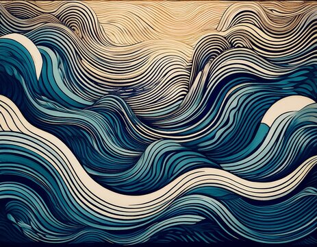 lino cut background abstract tribal ocean waves pattern