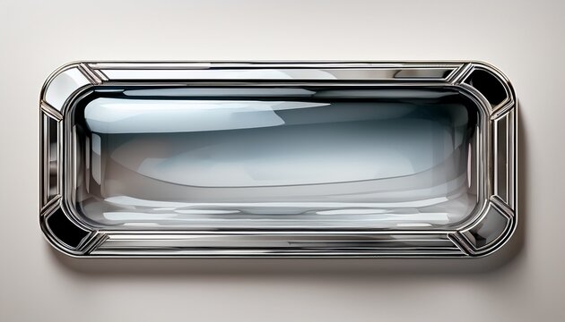 rectangular chrome glass button with clear shiny border