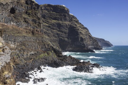 Rocky coast with sea surf, cliffs, La Palma, Canary Islands, Spain