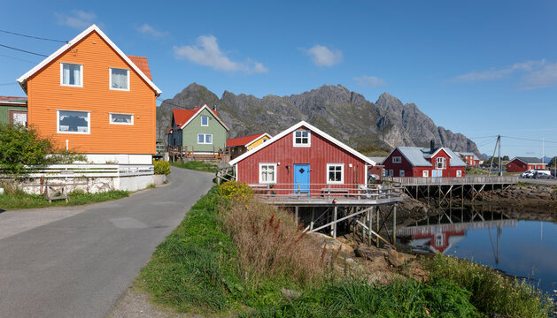 Traditional Norwegian atmosphere n Henningsvaer, Lofoten