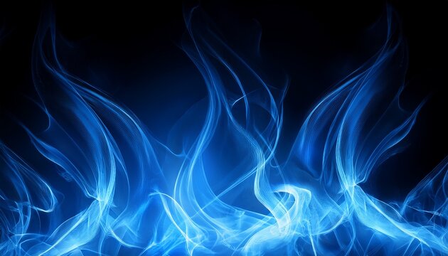 dynamic blue flames burning on dark black background with glowing heat energy fire texture and intense motion creating a dramatic abstract combustion concept
