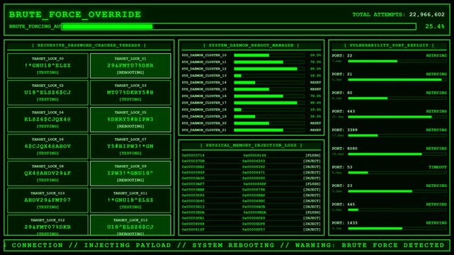 Brute Force Override Password Cracker Terminal Animation.