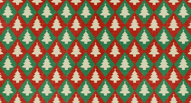 Christmas tree and snowflake seamless pattern with white holiday icons on green textured background, festive wrapping paper and seasonal textile design