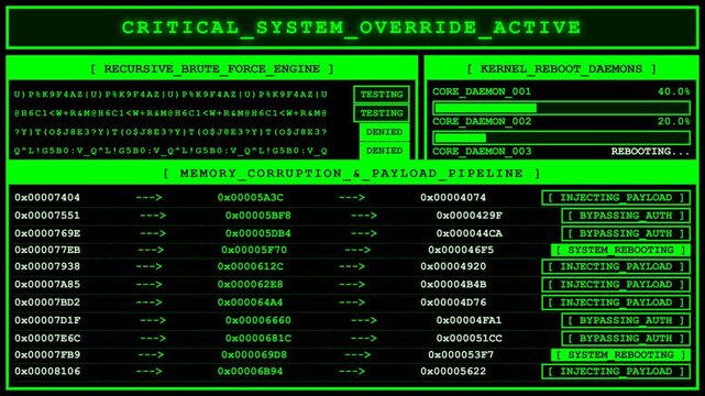 Critical System Override Memory Corruption Terminal Animation.
