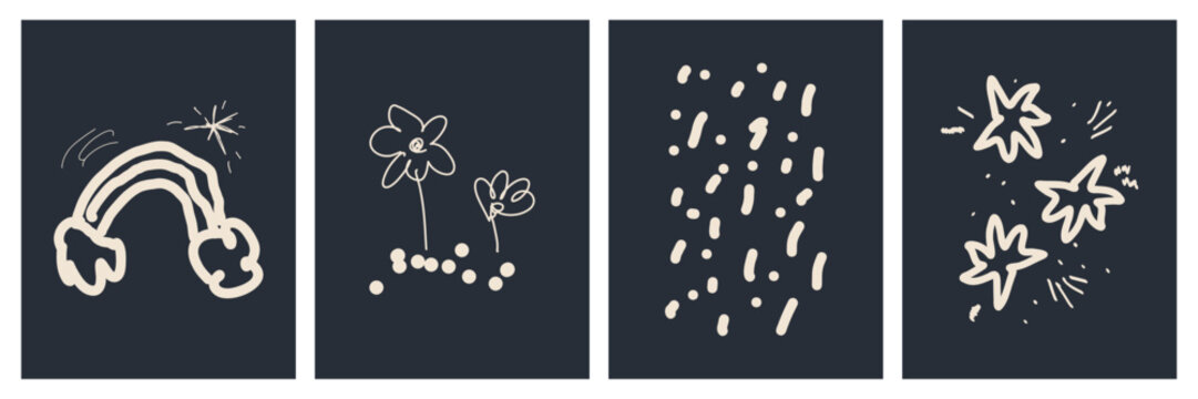 Hand drawn doodle asset pack. Pencil and crayon scribble shape and elements. Kid drawing naive vector collection