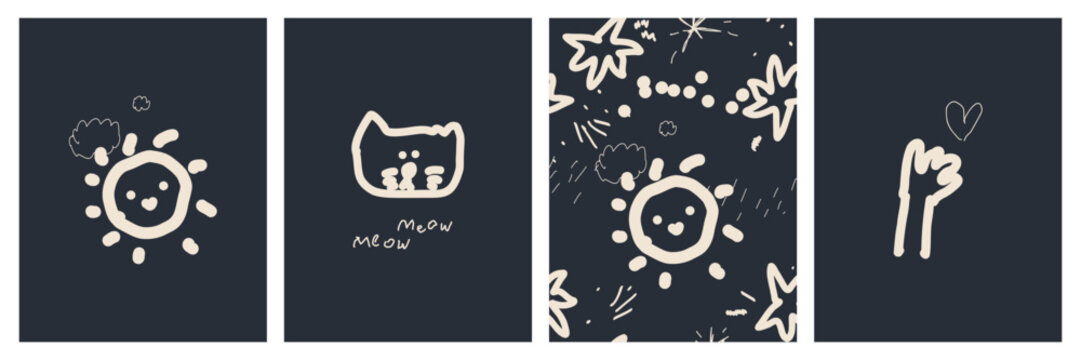 Hand drawn doodle asset pack. Pencil and crayon scribble shape and elements. Kid drawing naive vector collection