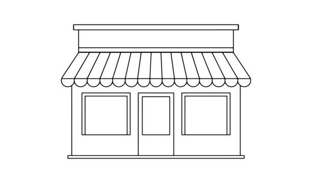Outline illustration of a generic small retail shop storefront with a striped awning