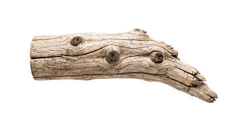 Fototapeta premium Chunky Weathered Driftwood Log Cutout Isolated on Transparent Background, Rustic Tree Trunk Timber with Knots