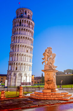 PISA, ITALY - The Leaning Tower of Pisa in the Square of Miracles at twilight 550