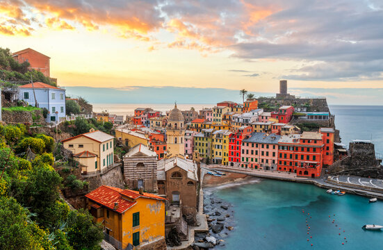 Vernazza, La Spezia, Liguria, Italy in the Cinque Terre region at dawn 545