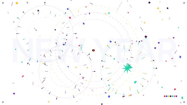 Confetti falling on white background with festive celebration party design elements