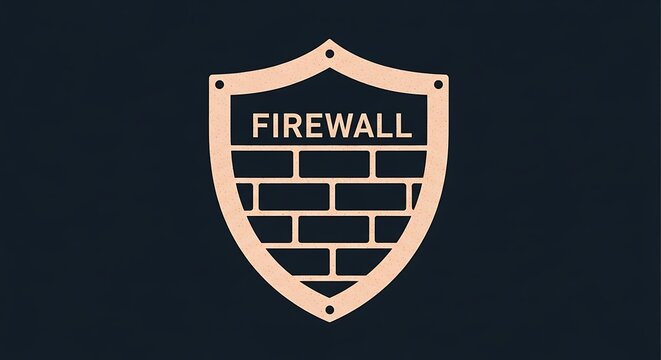 Firewall shield icon with brick wall pattern representing computer network security and protection