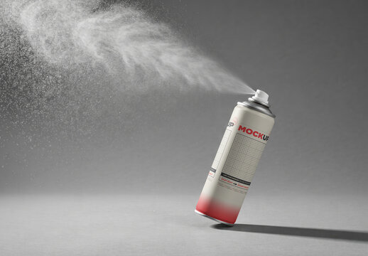 Aerosol Spray Can Releasing Mist Mockup
