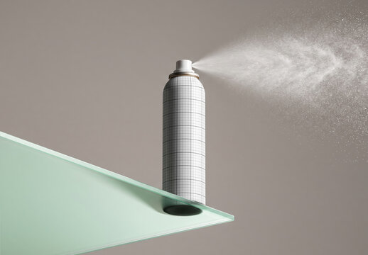 Aerosol Spray Can Releasing Mist Design Mockup