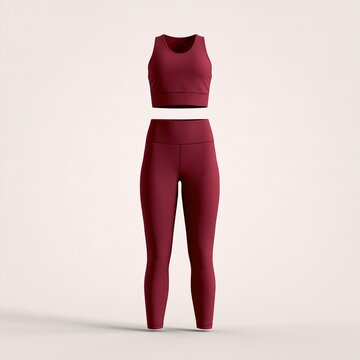 Red sportswear outfit with sports bra and leggings on neutral background