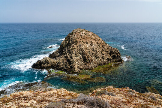 Scenic seascape at La Isleta del Moro, Provinca de Almeria, Cabo de Gata natural park, Spain.