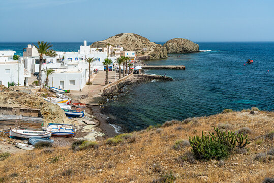 Scenic seascape at La Isleta del Moro, Provinca de Almeria, Cabo de Gata natural park, Spain.