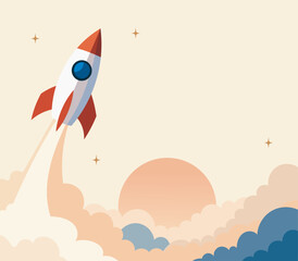 Fototapeta premium New Year Rocket Launch Space Greeting Card Background