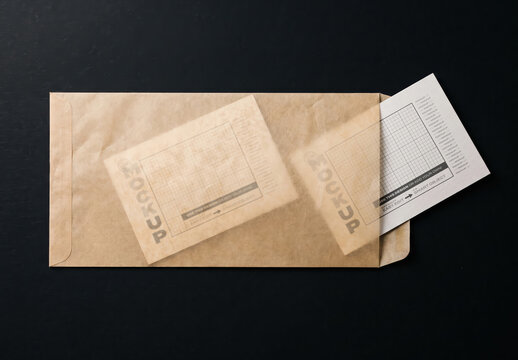 Translucent Brown Envelope with Cards Mockup
