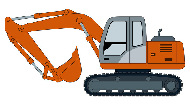 Orange excavator construction vehicle vector illustration