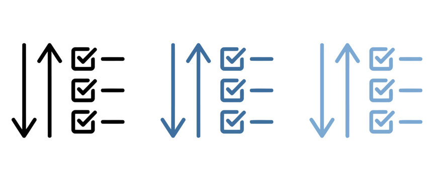 Task List Sort Line Icon Set, Up Down Arrows Checklist Symbol Vector, Project Priority UI Element