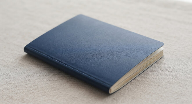 Closed Blue Notebook: A simple yet elegant closed blue notebook rests on a textured surface, its smooth cover suggesting possibilities for writing, planning, or creative expression.