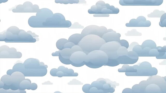 A seamless pattern of stylized blue-grey cartoon clouds floating against a bright white sky, creating a whimsical and airy background.