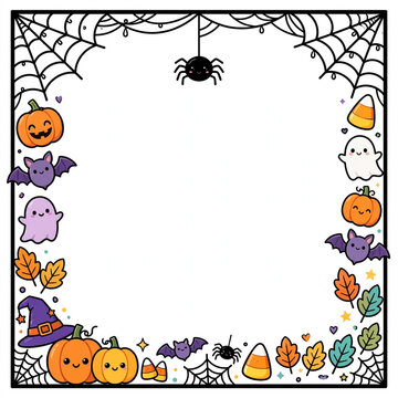 Cute Halloween Spider Web Border Frame Black Spider Spooky Vector
