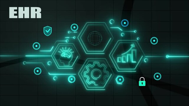 EHR (Electronic Health Record) concept.efeaturing glowing medical data connectivity and advanced healthcare information technology infrastructure for modern hospital management . AI Brain Concepts.