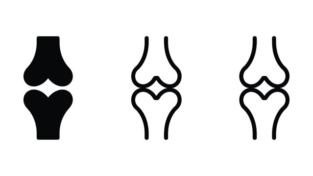 Human bone joint icons set in solid filled and linear outline styles for orthopedics and rheumatology medical vector illustration