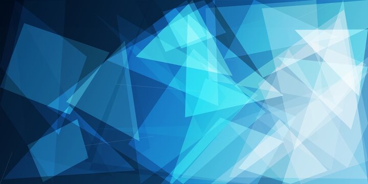 modern abstract blue background design with overlays of textured white transparent material in triangle diamond and squares shapes in random geometric pattern