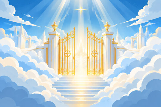 Pearly Gates Heaven Golden Gates Clouds Divine Light Stairway Paradise