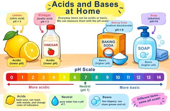 Colorful pH Scale with Everyday Household Examples