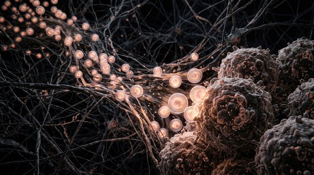 Lipid nanoparticle traversing cellular matrix, demonstrating enhanced permeability retention effect, penetrating malformed tumor microenvironment to deliver targeted chemotherapeutic payload safely.