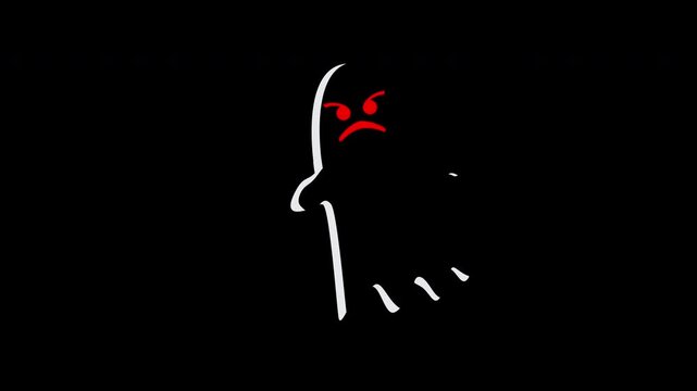 Angry White Stick Figure with Red Eyes and Frown Expressing Halloween Horror animation expression character clip footage motion graphic cartoon