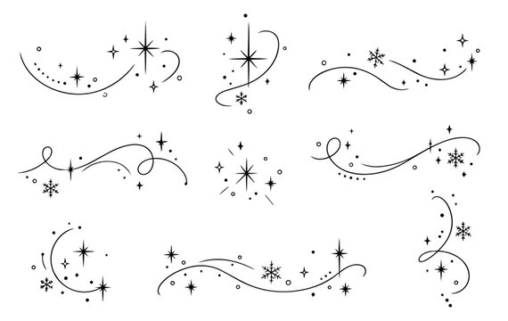 Minimal Winter Snowflake and Sparkle Line Art Decorations