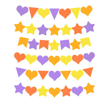 Halloween bunting pennant. Holiday color flag. Fall festive simple paper and garlands for children's party. Vector set