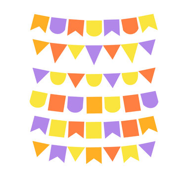Halloween bunting pennant. Holiday color flag. Fall festive simple paper and garlands for children's party. Vector set