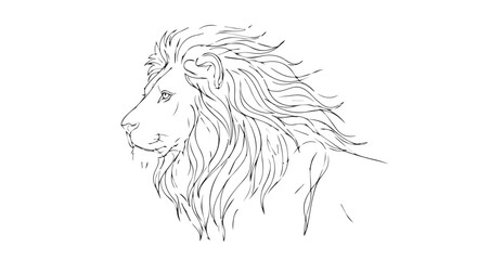 Obraz premium Minimalist continuous line art illustration of a majestic lion profile with a flowing mane on a textured vintage background